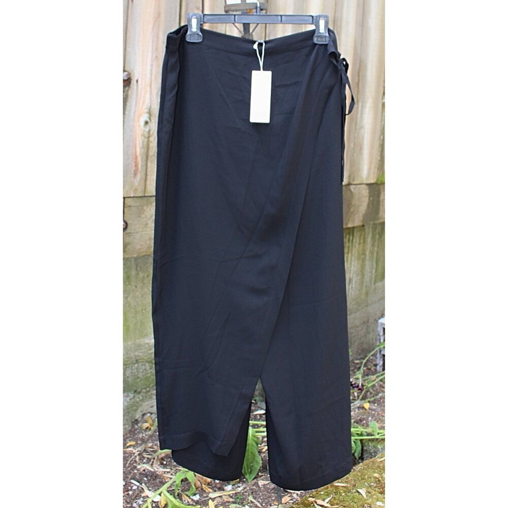 New w/Tags- Eileen Fisher Silk Georgette Crepe Wide Leg Sarong Pants, Black, XL - Picture 11 of 12